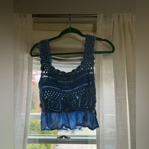 Blue knitted crop top